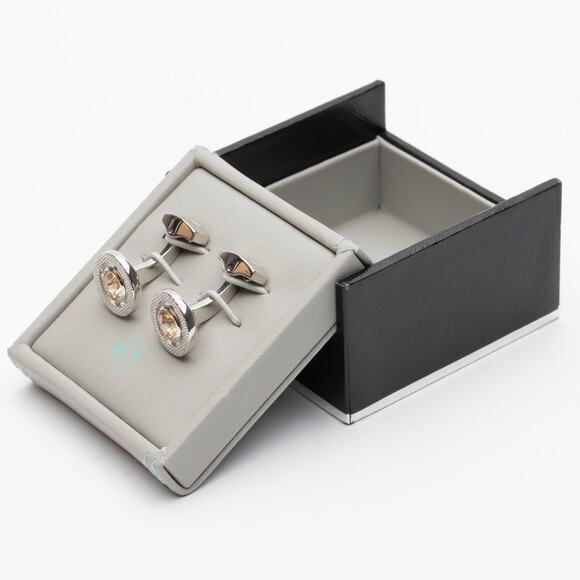 Tateossian Halo Rhodium Plated Round Cufflinks - Picture 4 of 8